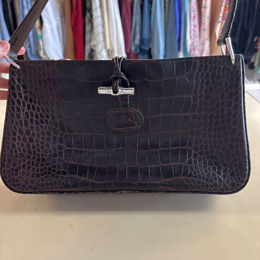 Longchamp Brown Crocodile Leather Roseau Baguette Purse