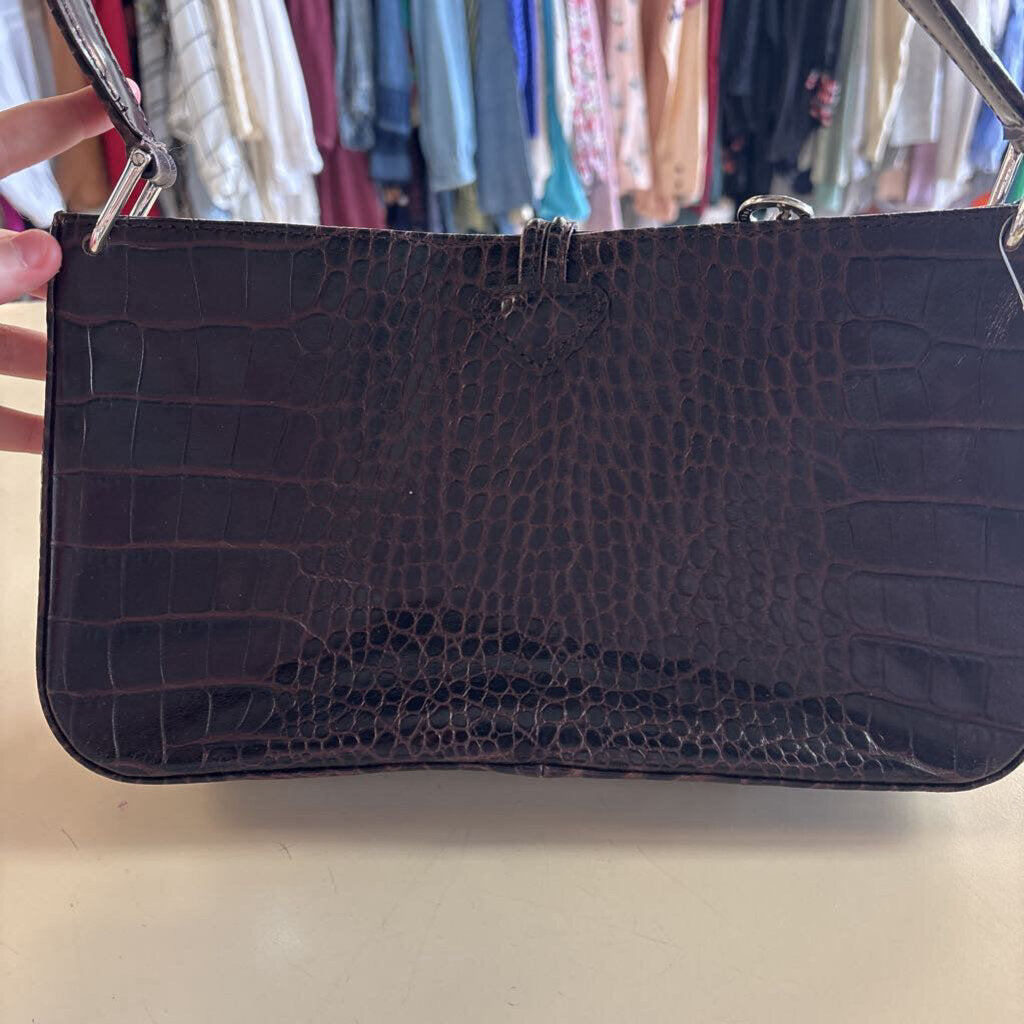 Longchamp Brown Crocodile Leather Roseau Baguette Purse