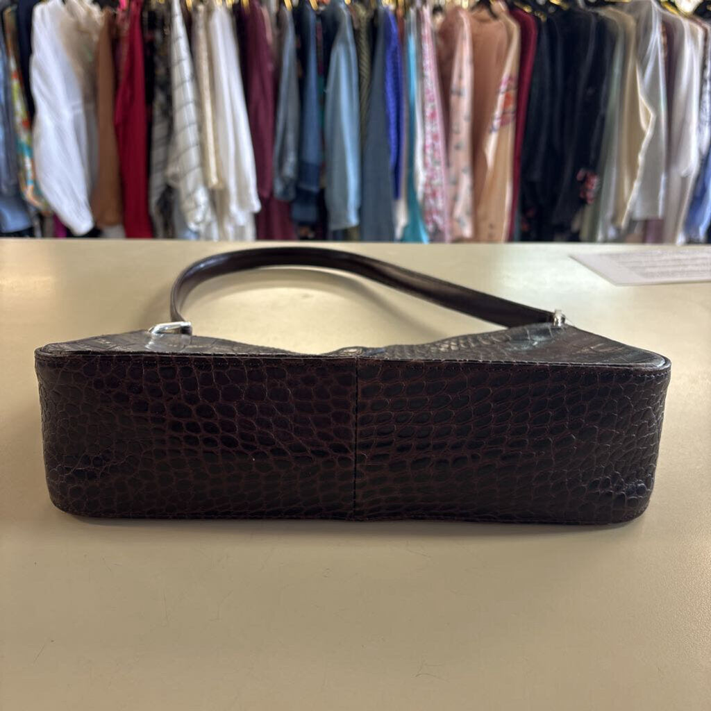 Longchamp Brown Crocodile Leather Roseau Baguette Purse