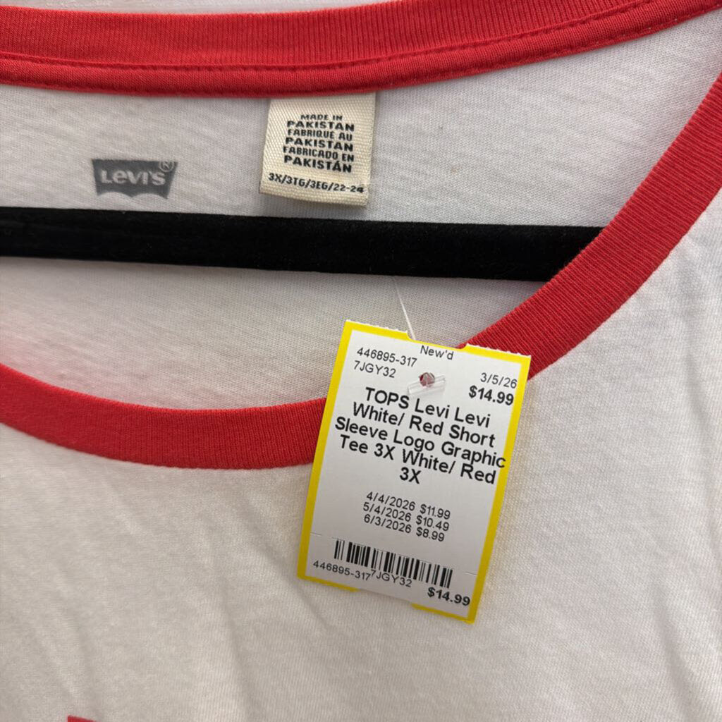 Levi White/ Red Short Sleeve Logo Graphic Tee 3X