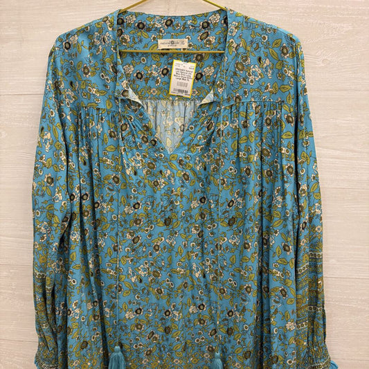 Natural Life Blue Print Long Sleeve Dress Extra Large