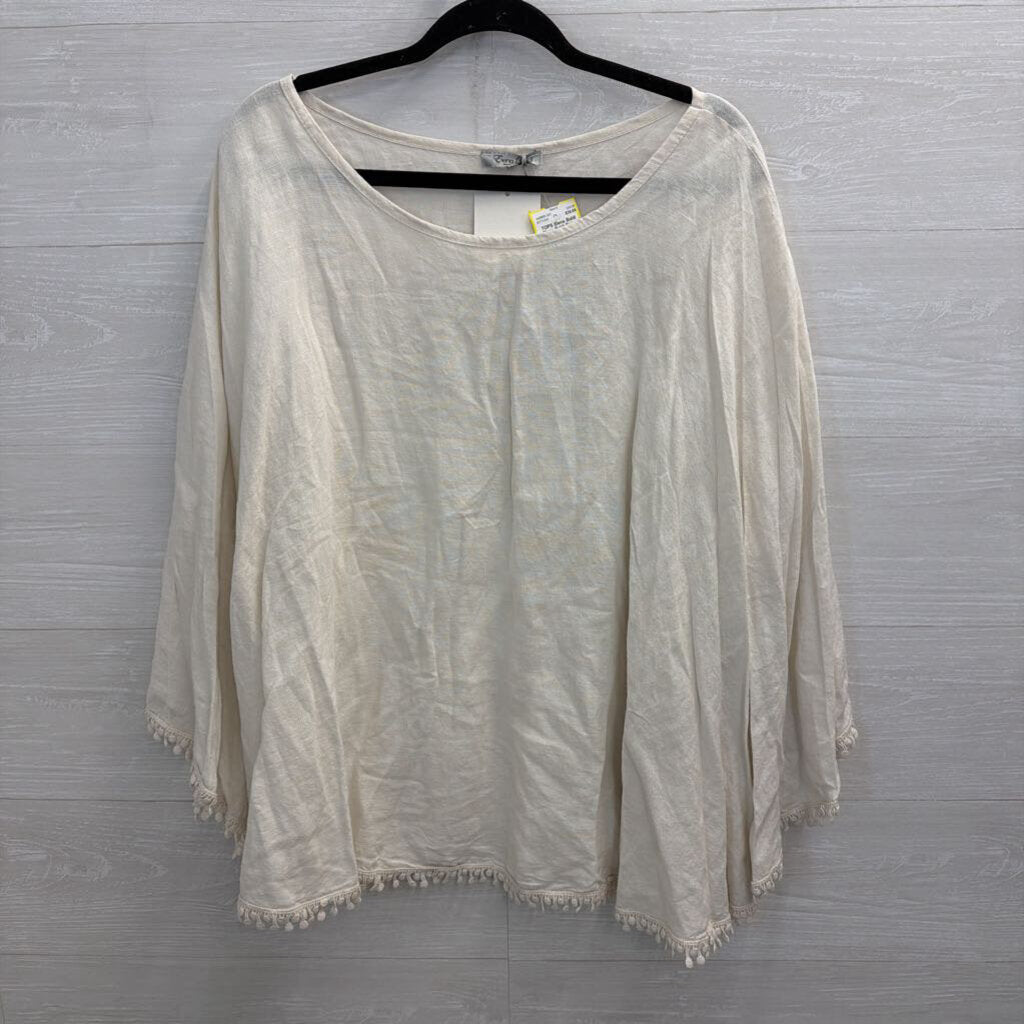 Elena Baldi Beige 100% Linen Poncho Top One Size