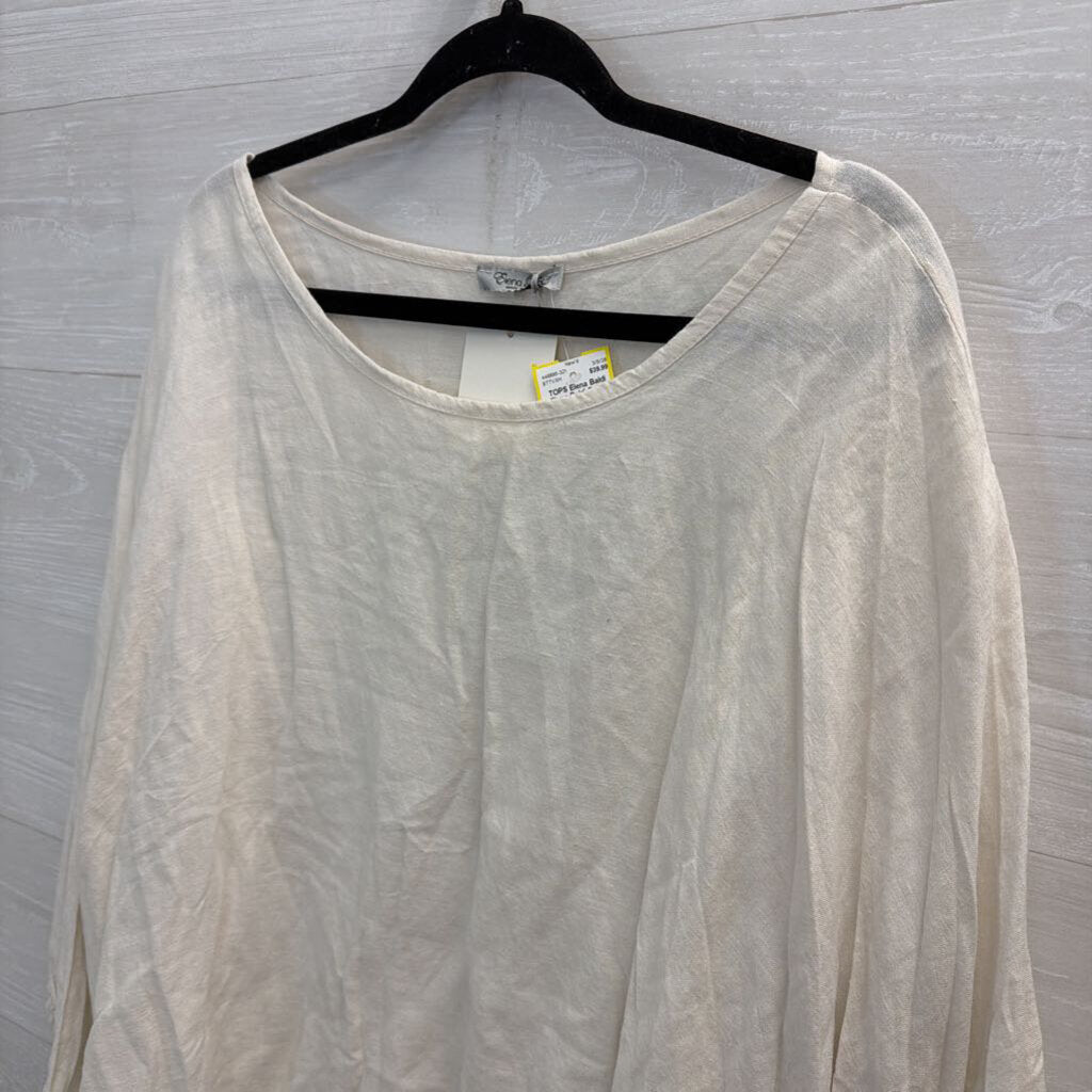 Elena Baldi Beige 100% Linen Poncho Top One Size