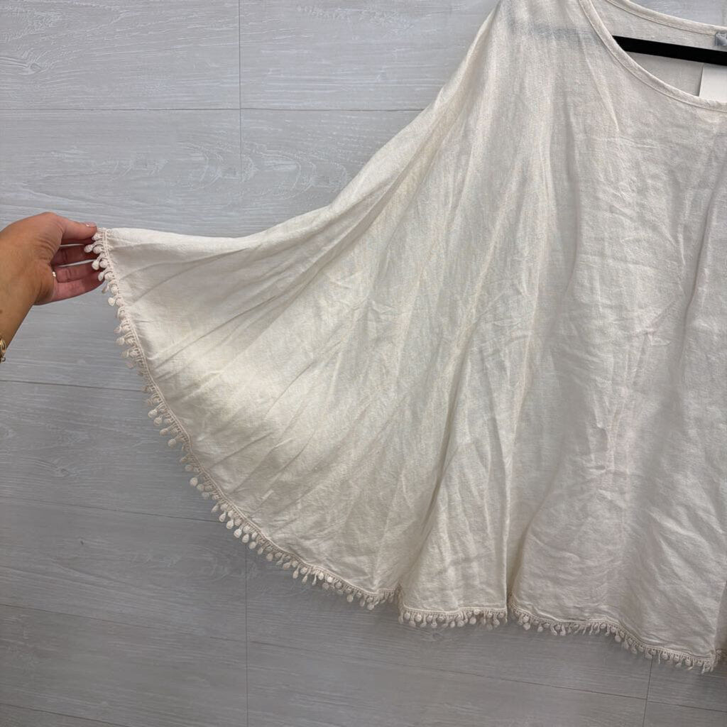 Elena Baldi Beige 100% Linen Poncho Top One Size