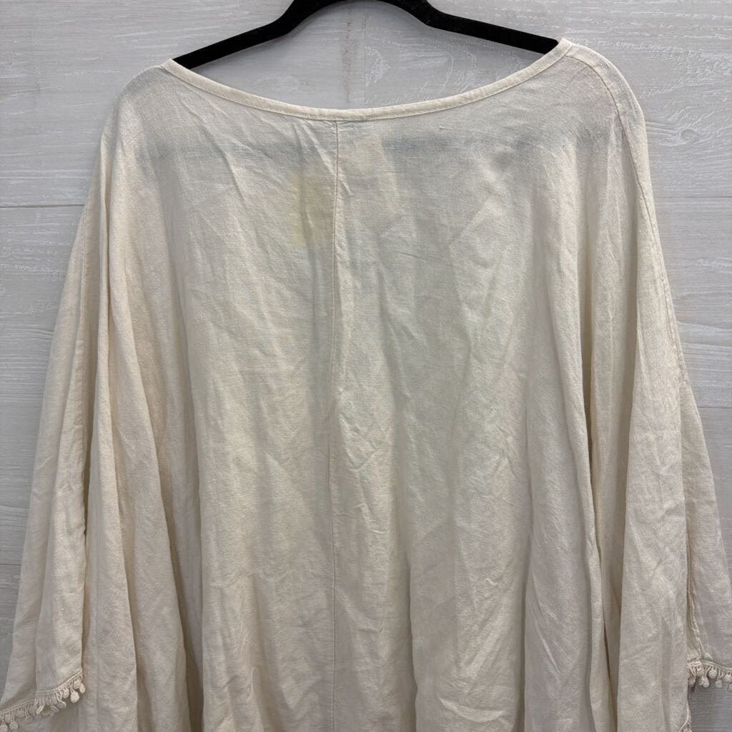 Elena Baldi Beige 100% Linen Poncho Top One Size