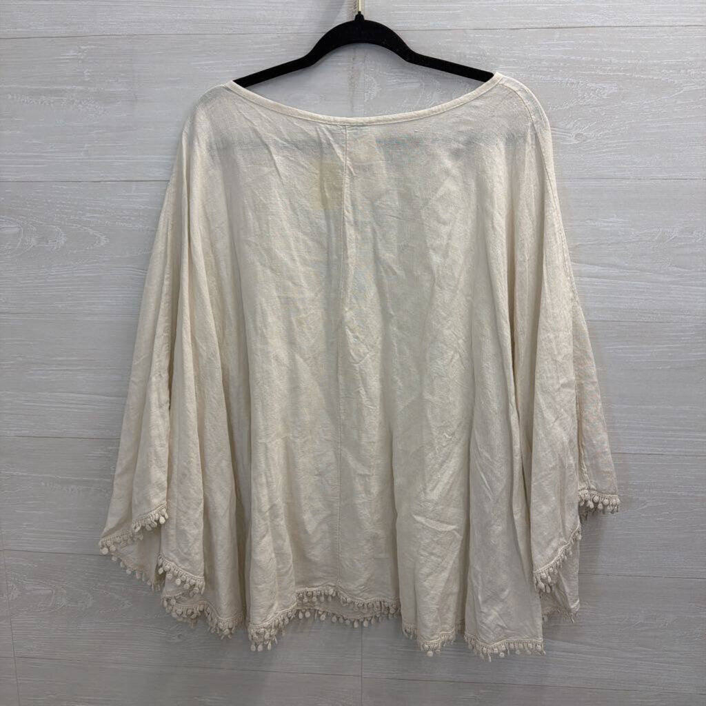 Elena Baldi Beige 100% Linen Poncho Top One Size