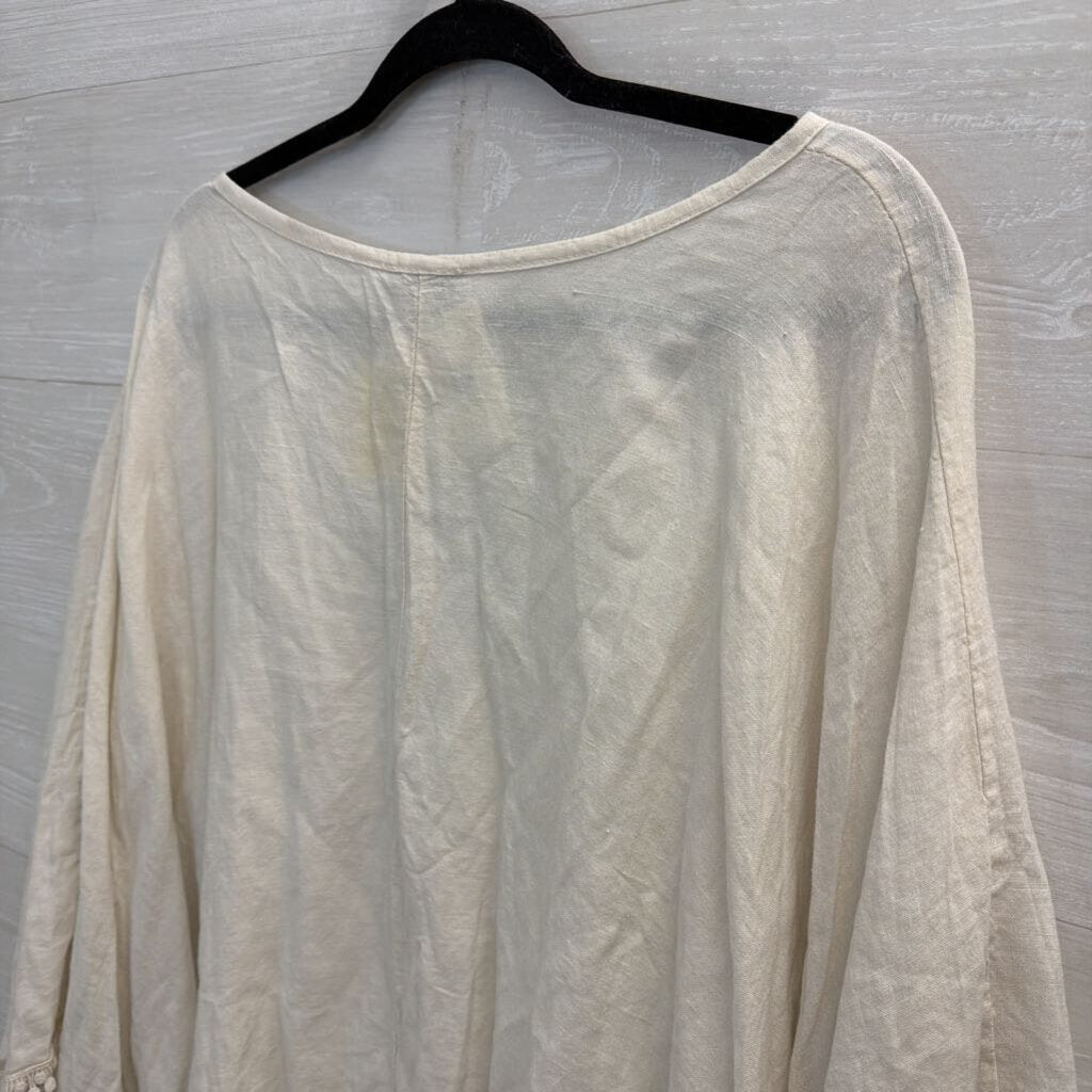 Elena Baldi Beige 100% Linen Poncho Top One Size