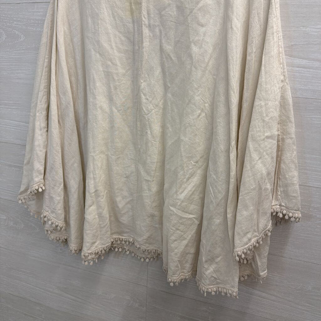 Elena Baldi Beige 100% Linen Poncho Top One Size
