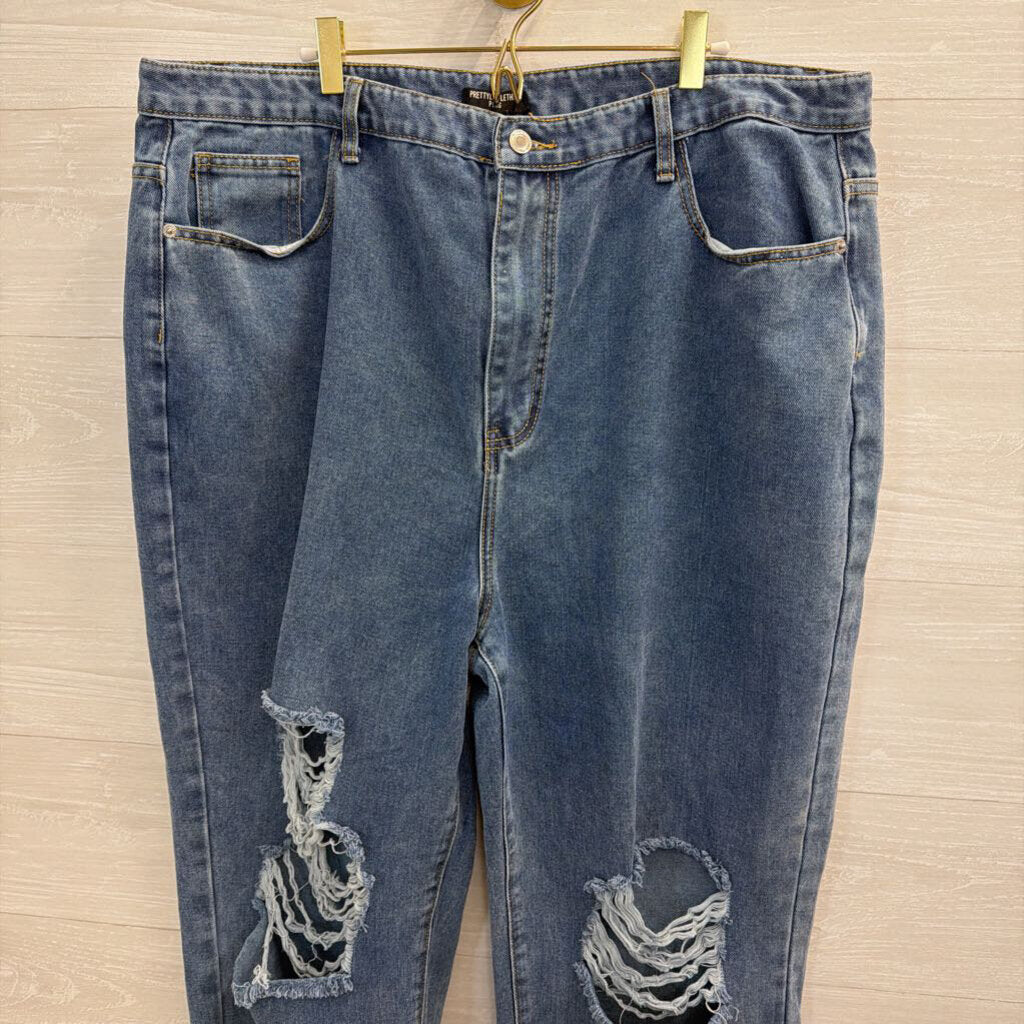 Pretty Little Thing Plus Medium Wash Distressed Wide Leg Jeans 18W