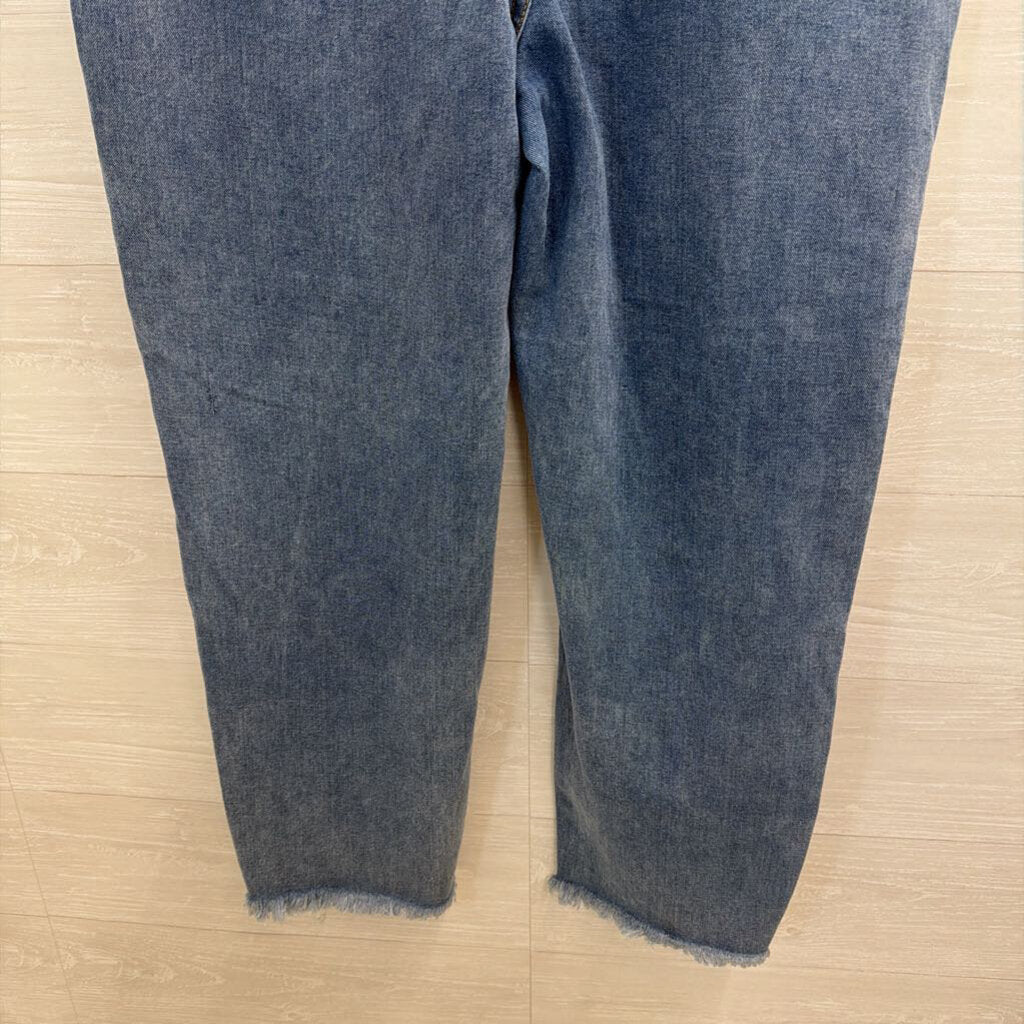 Pretty Little Thing Plus Medium Wash Distressed Wide Leg Jeans 18W