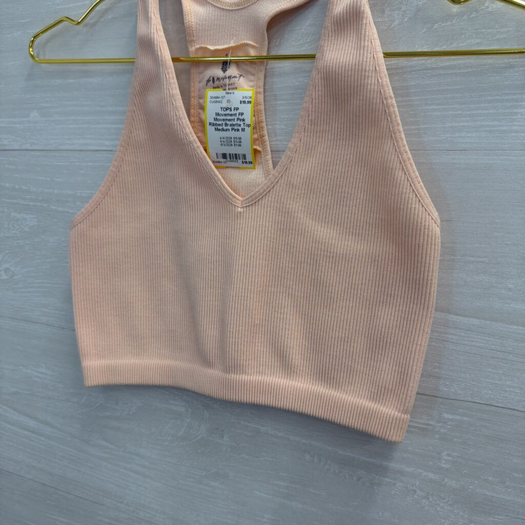 FP Movement Pink Ribbed Bralette Top Medium