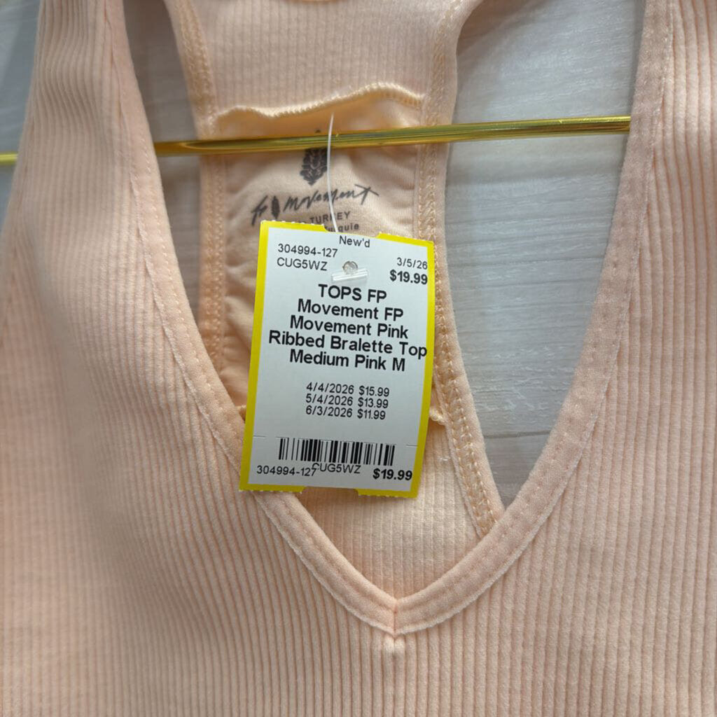 FP Movement Pink Ribbed Bralette Top Medium