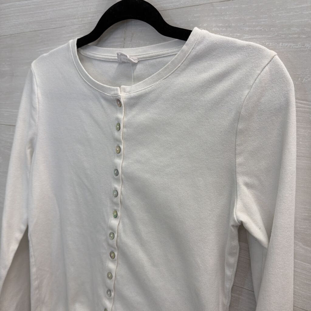 Cotton On White Long Sleeve Button Front Top Large