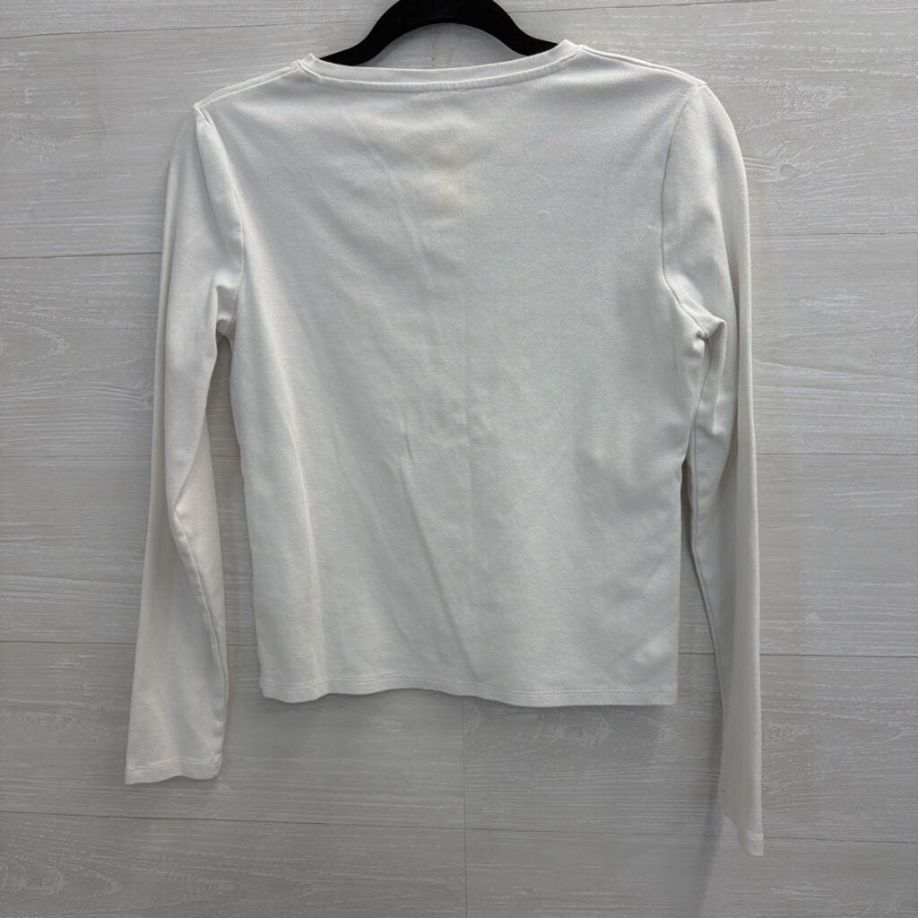 Cotton On White Long Sleeve Button Front Top Large