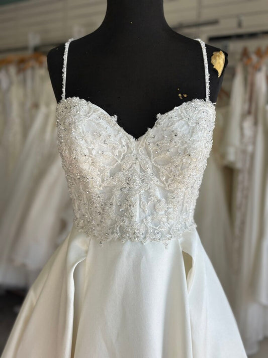 Jasmine Beaded Top Sateen Twill Wedding Dress 12