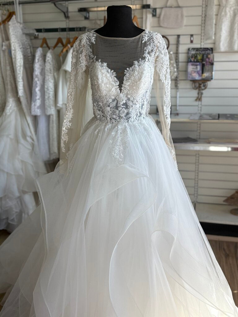 Dave & Johnny Long Sleeve Handkerchief Hem Bridal Gown 8