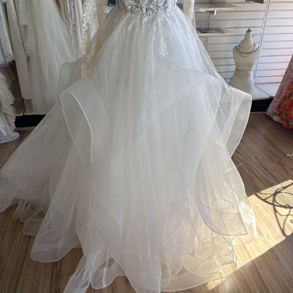 Dave & Johnny Long Sleeve Handkerchief Hem Bridal Gown 8