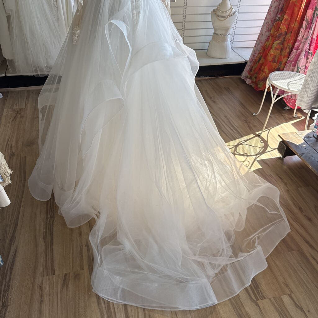 Dave & Johnny Long Sleeve Handkerchief Hem Bridal Gown 8