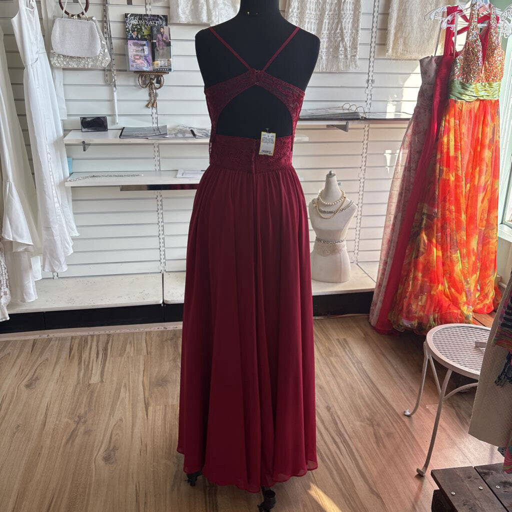 Kennedy Blue Red Lace Top Long Formal Dress 4