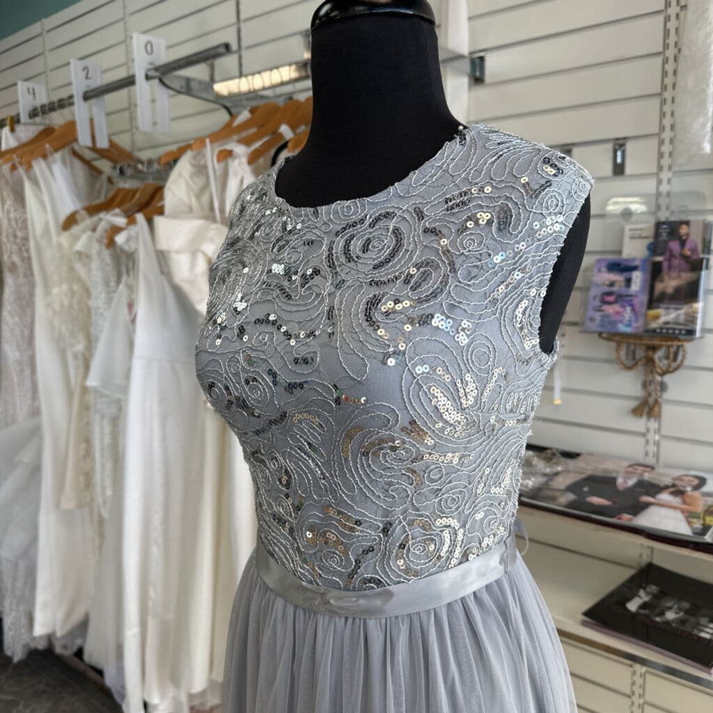 Candalite Grey Sequin Lace Top Long Formal Dress Small