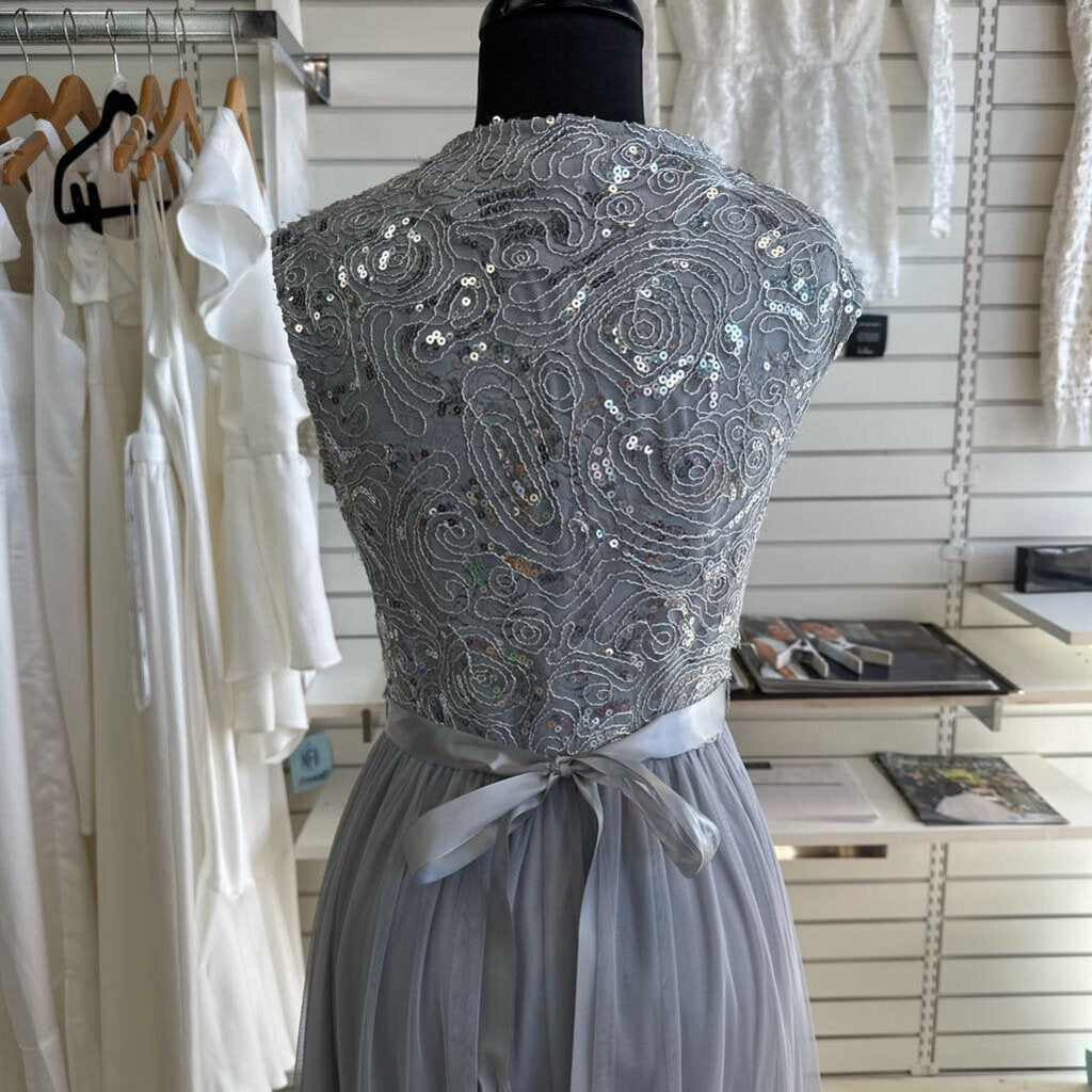 Candalite Grey Sequin Lace Top Long Formal Dress Small