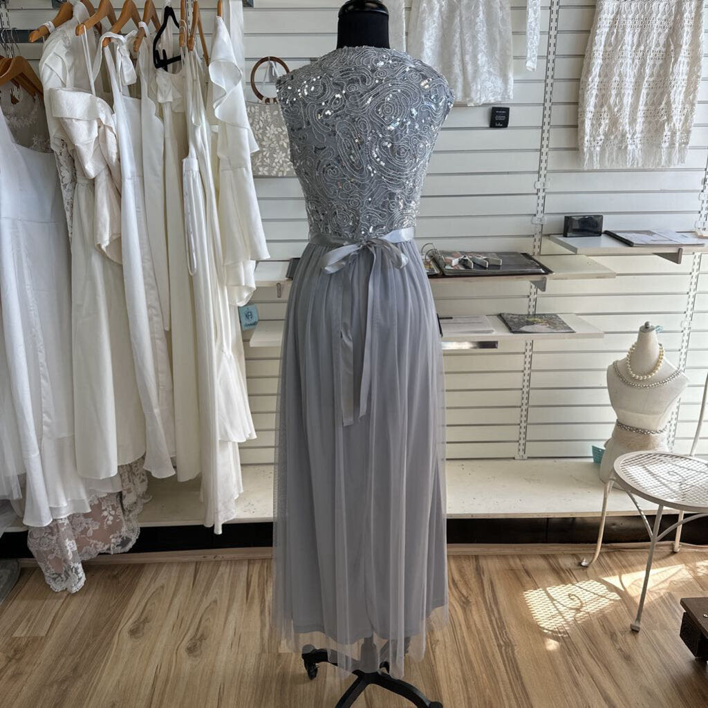 Candalite Grey Sequin Lace Top Long Formal Dress Small
