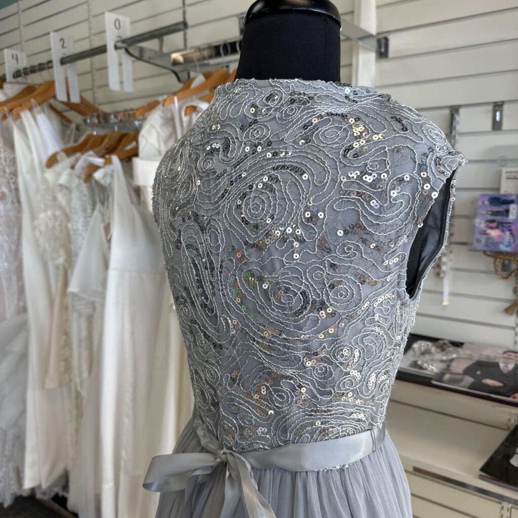 Candalite Grey Sequin Lace Top Long Formal Dress Small