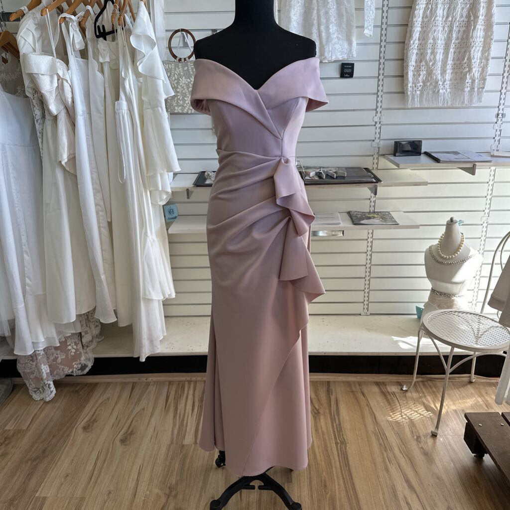 Xscape Pink Off Shoulder Ruffle Detail Long Formal Dress 2