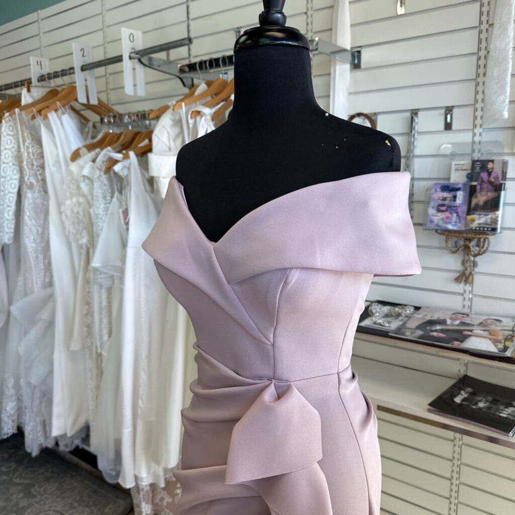 Xscape Pink Off Shoulder Ruffle Detail Long Formal Dress 2
