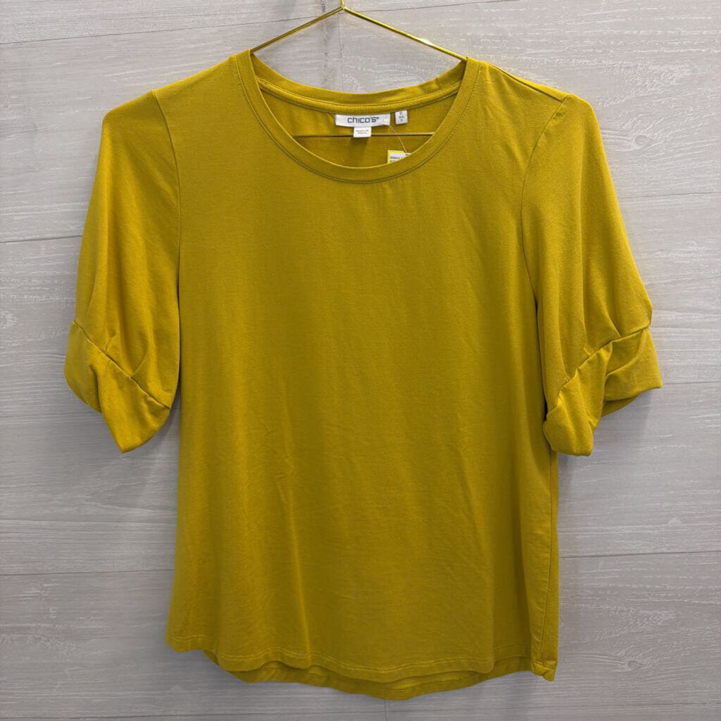 Chicos Soft Yellow Short Sleeve Top Small
