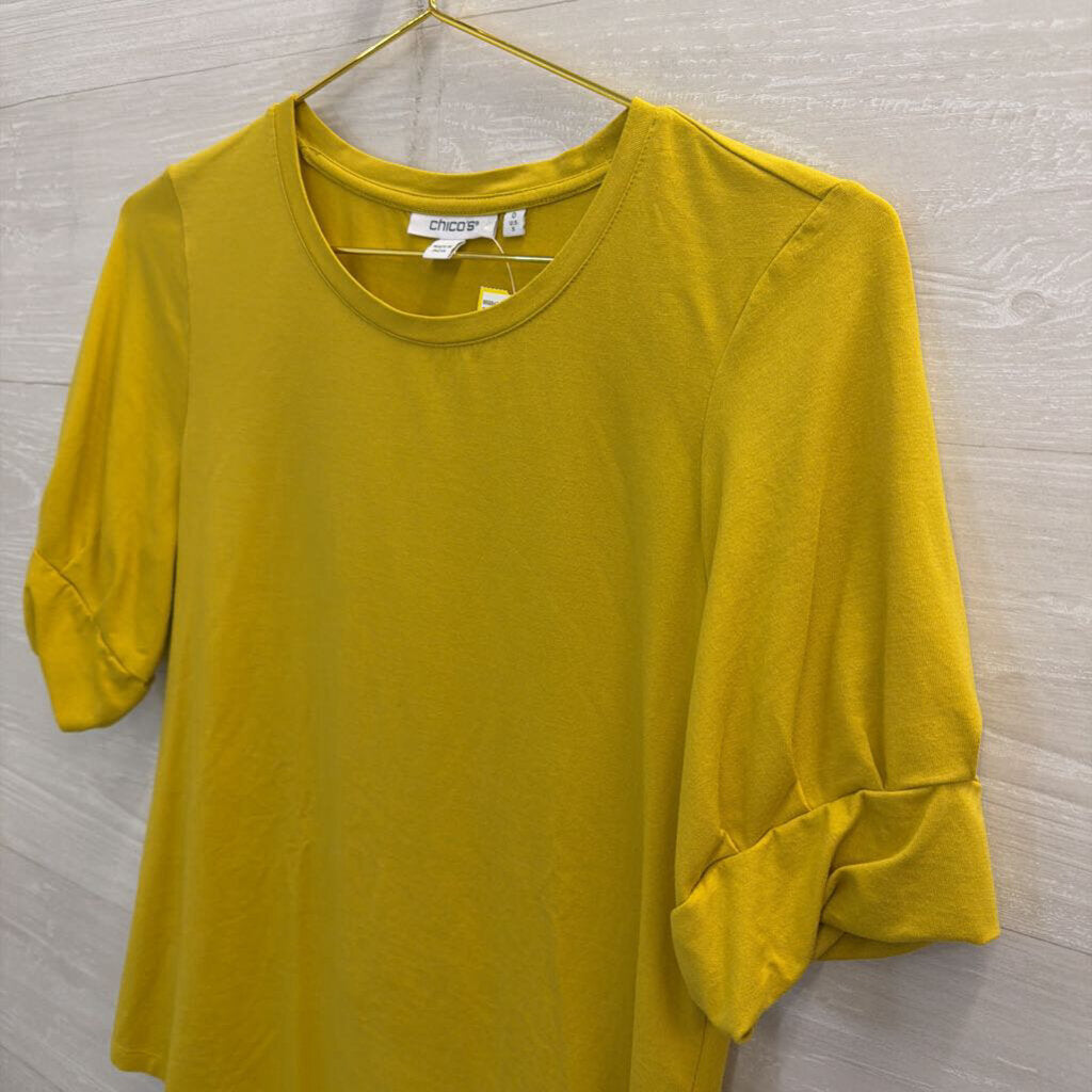 Chicos Soft Yellow Short Sleeve Top Small