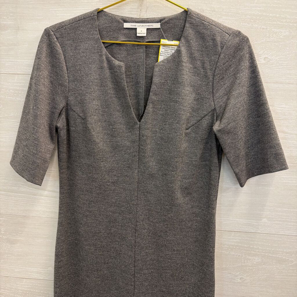 Diane von Furstenberg Grey Notched Neck Short Sleeve Dress 8