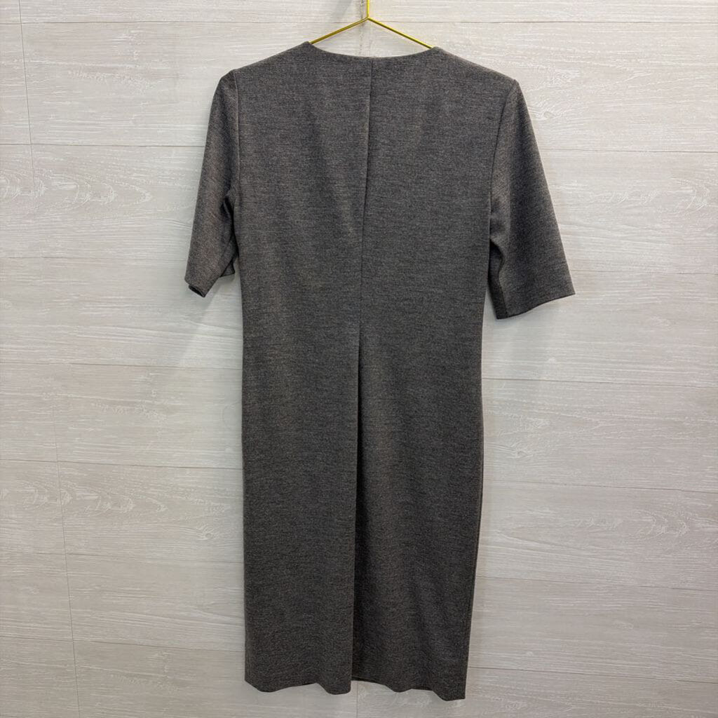 Diane von Furstenberg Grey Notched Neck Short Sleeve Dress 8