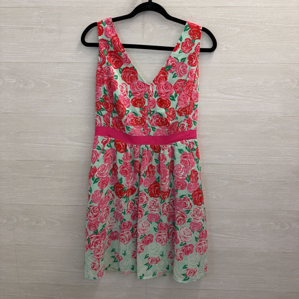 Vineyard Vines Blue/ Pink Rose Print Sleeveless Dress 8