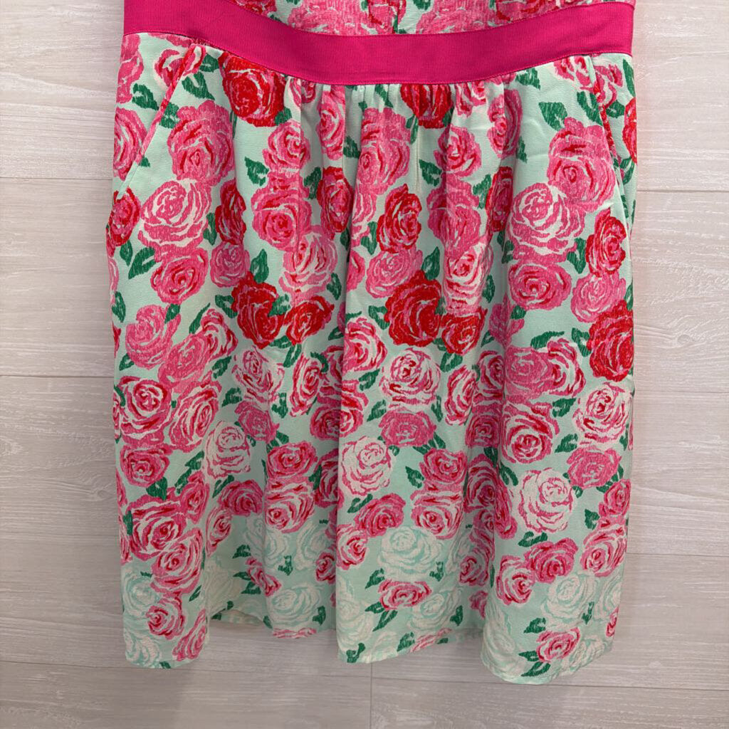 Vineyard Vines Blue/ Pink Rose Print Sleeveless Dress 8