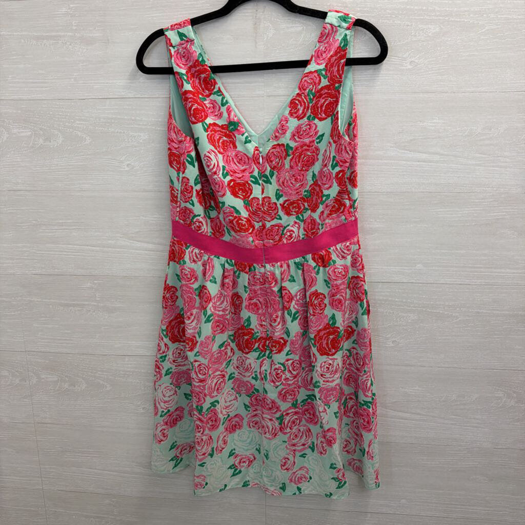 Vineyard Vines Blue/ Pink Rose Print Sleeveless Dress 8