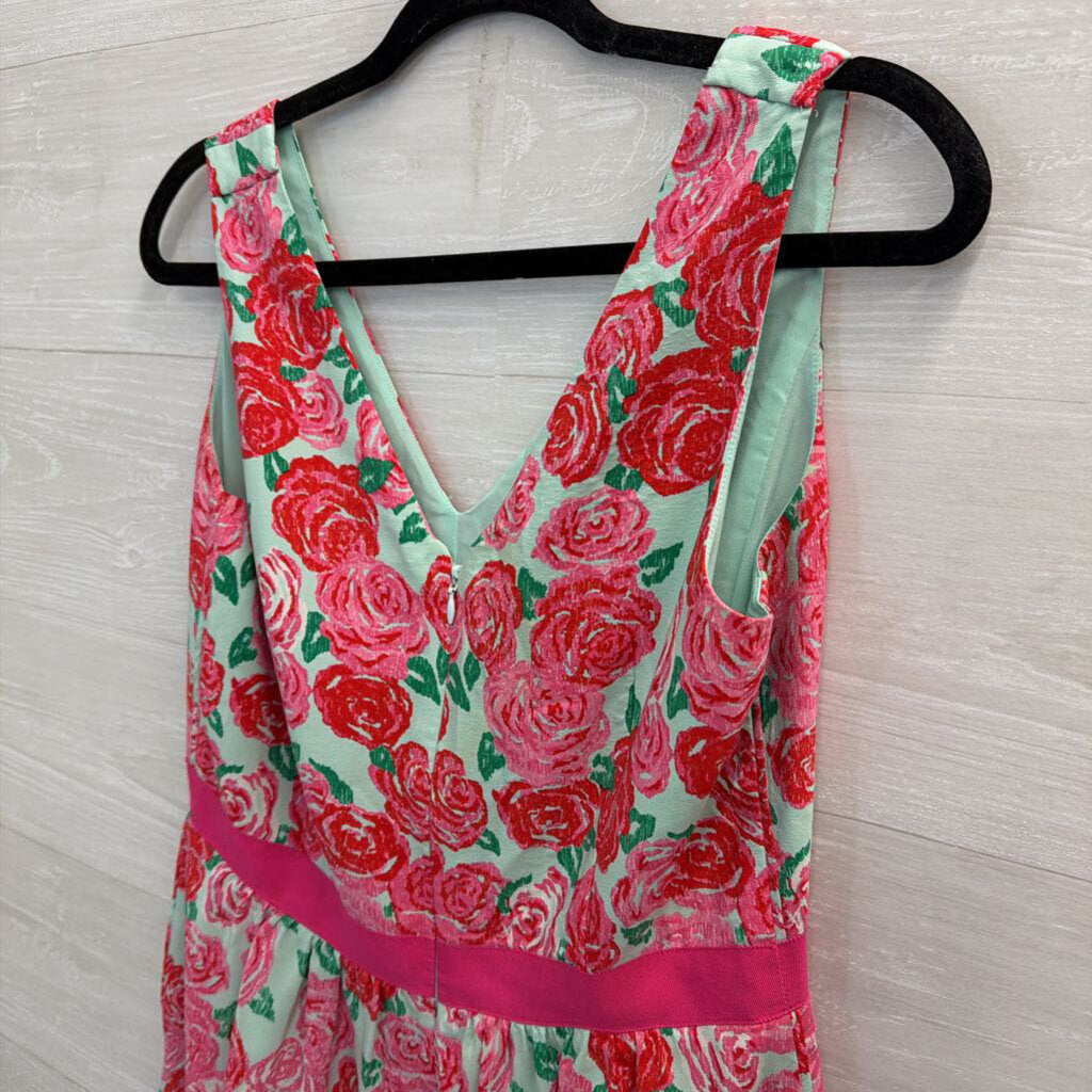 Vineyard Vines Blue/ Pink Rose Print Sleeveless Dress 8