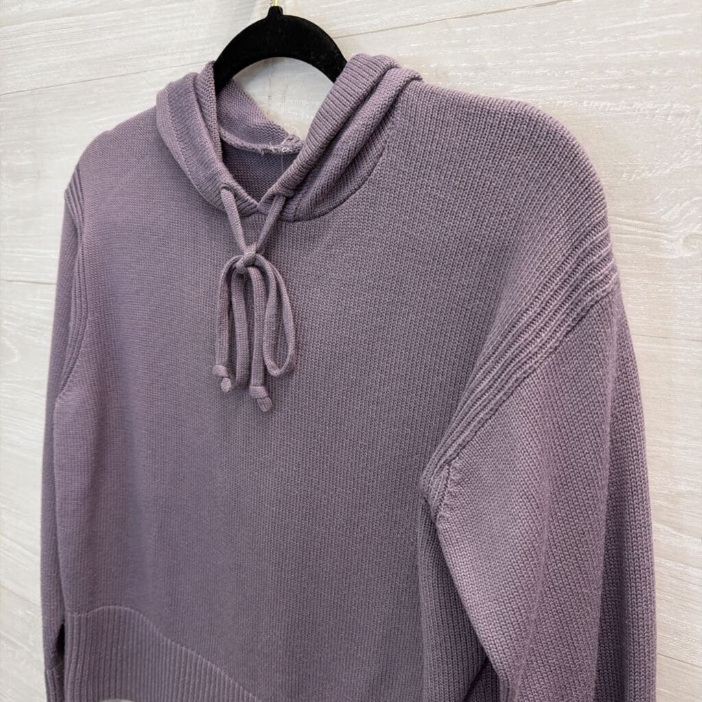 Purple Knit Cropped Hooded Sweater Small