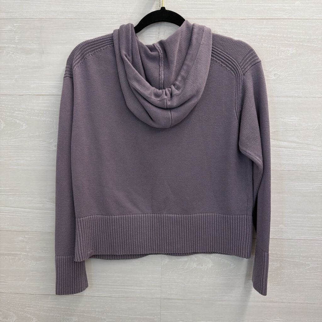 Purple Knit Cropped Hooded Sweater Small