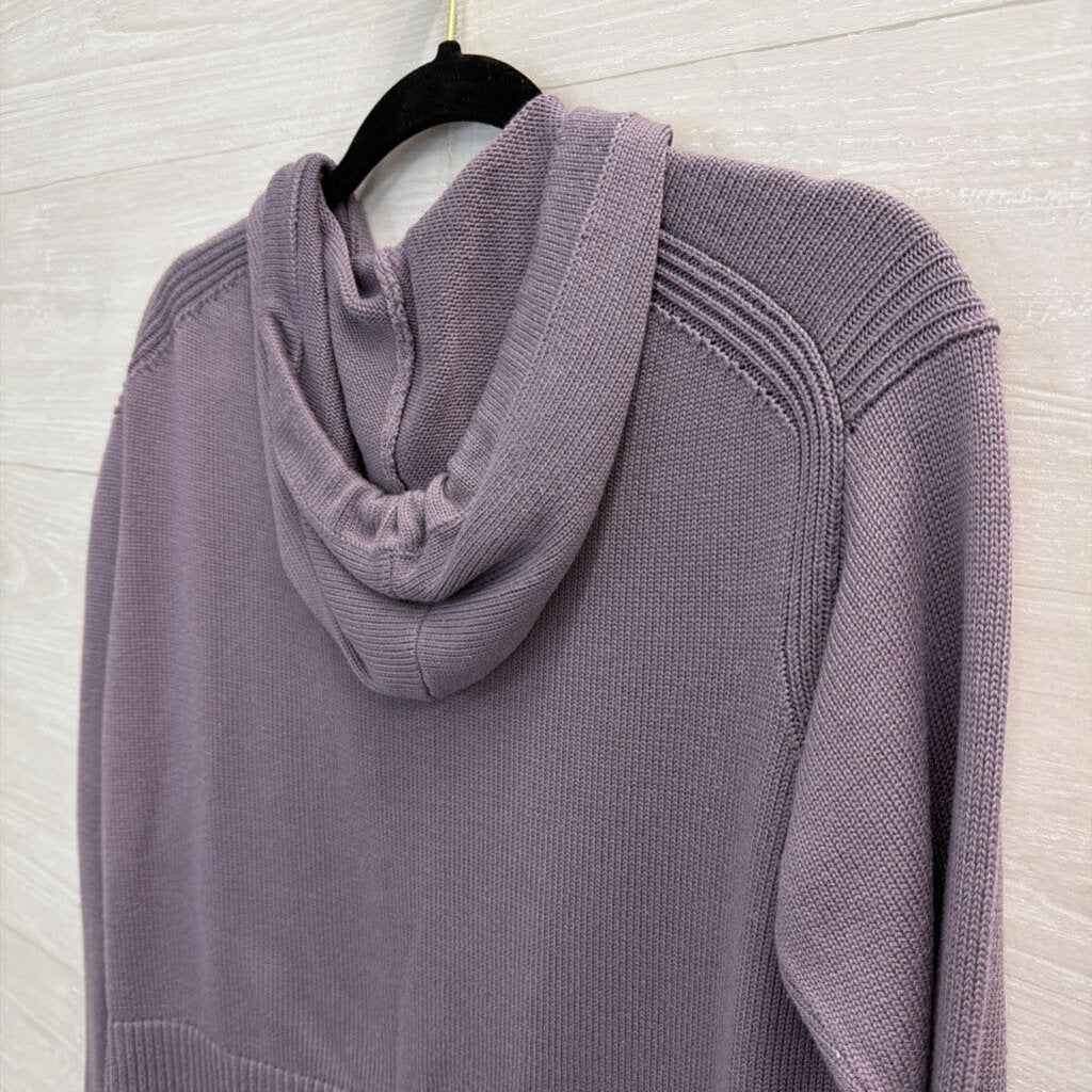 Purple Knit Cropped Hooded Sweater Small