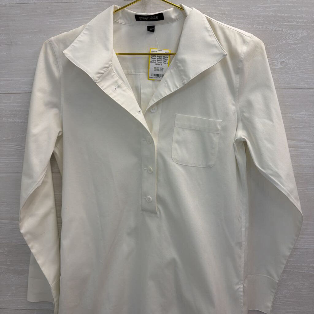 Paper White White Long Sleeve Half Button Down Top 4
