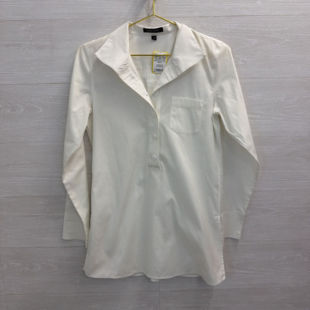 Paper White White Long Sleeve Half Button Down Top 4