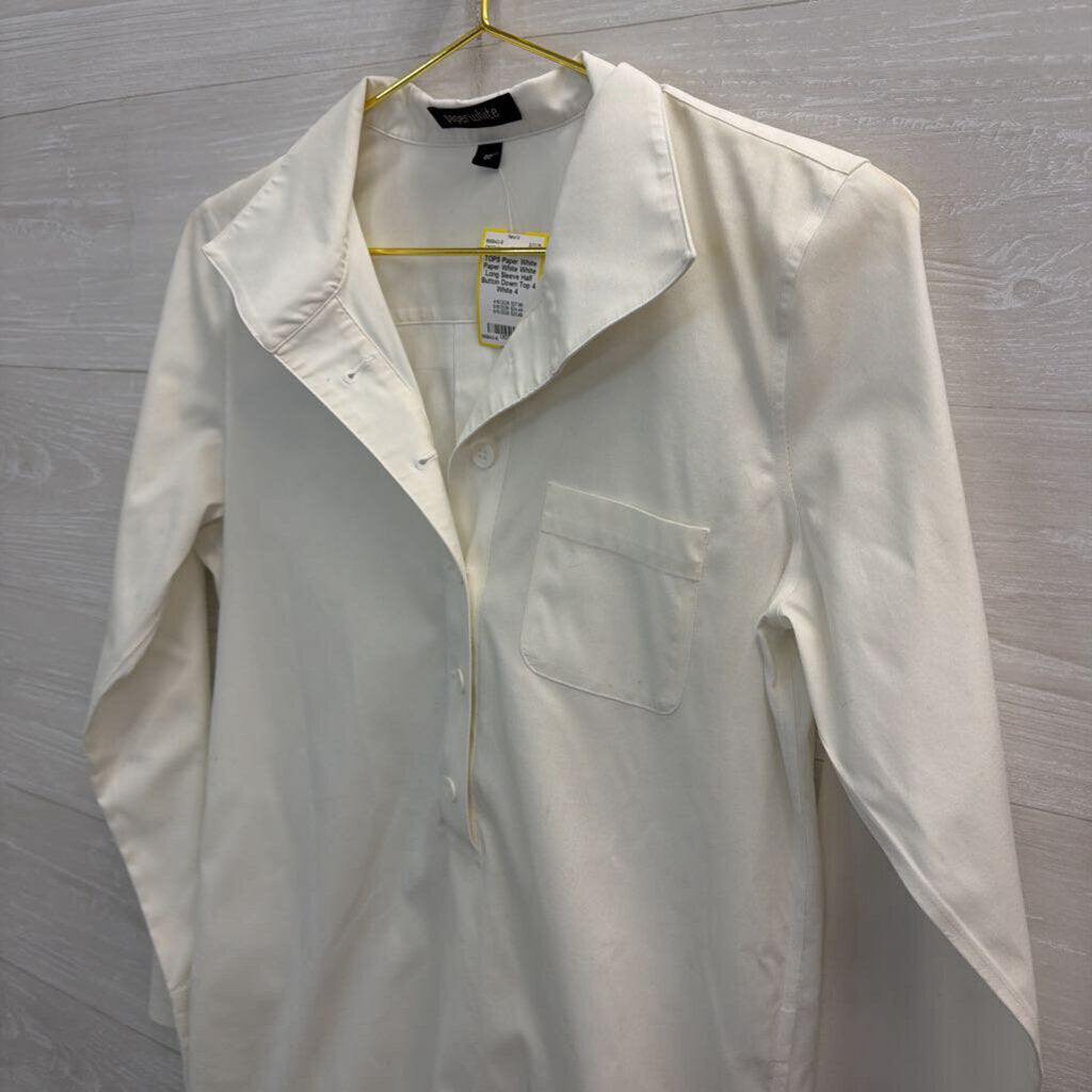 Paper White White Long Sleeve Half Button Down Top 4