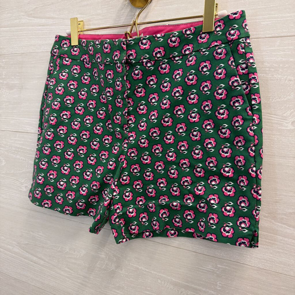 Boden Green/ Pink Floral Print Structured Shorts 6