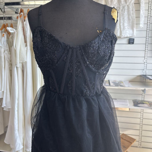 Lulus Black Corset Lace Detail Long Formal Dress Small