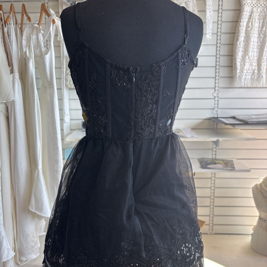 Lulus Black Corset Lace Detail Long Formal Dress Small