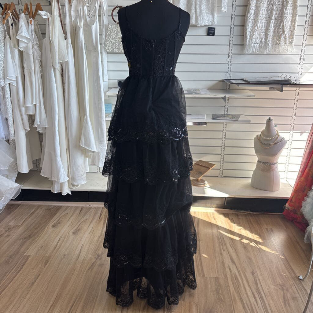 Lulus Black Corset Lace Detail Long Formal Dress Small