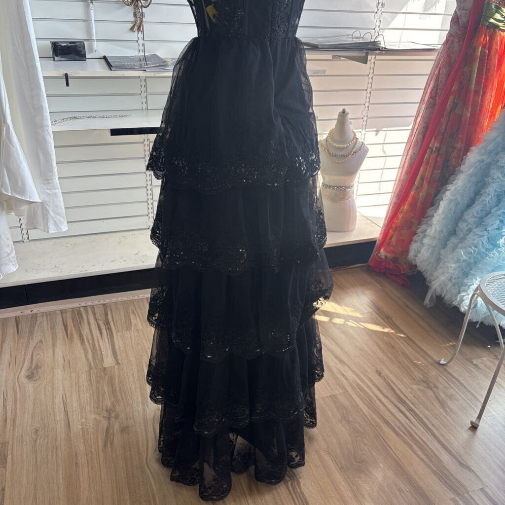 Lulus Black Corset Lace Detail Long Formal Dress Small