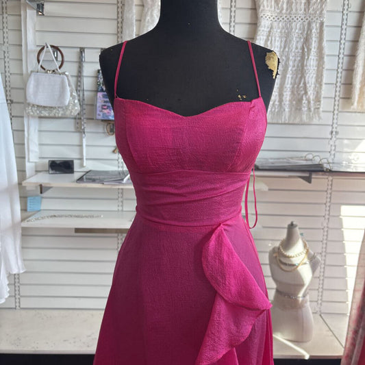 B Darlin Pink Textured Ruffle Detail Long Formal Dress 1/2