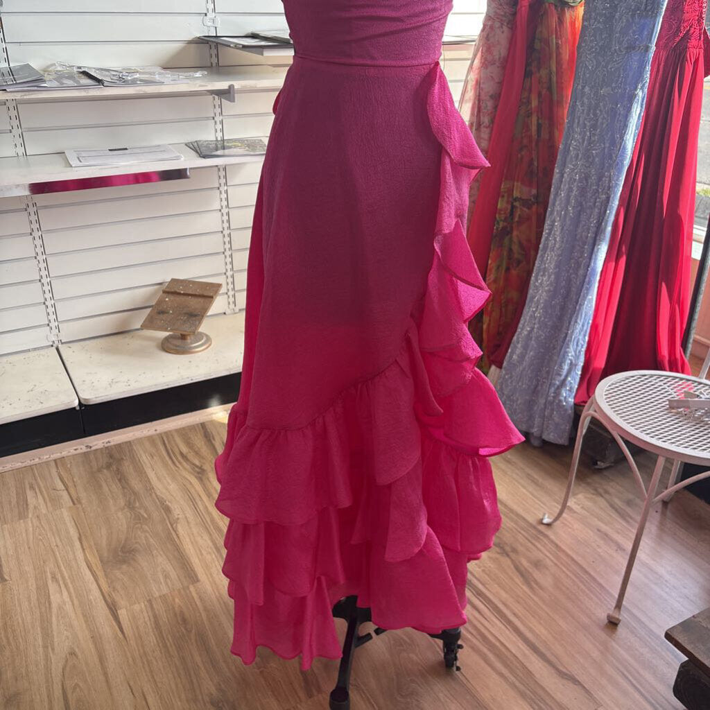 B Darlin Pink Textured Ruffle Detail Long Formal Dress 1/2